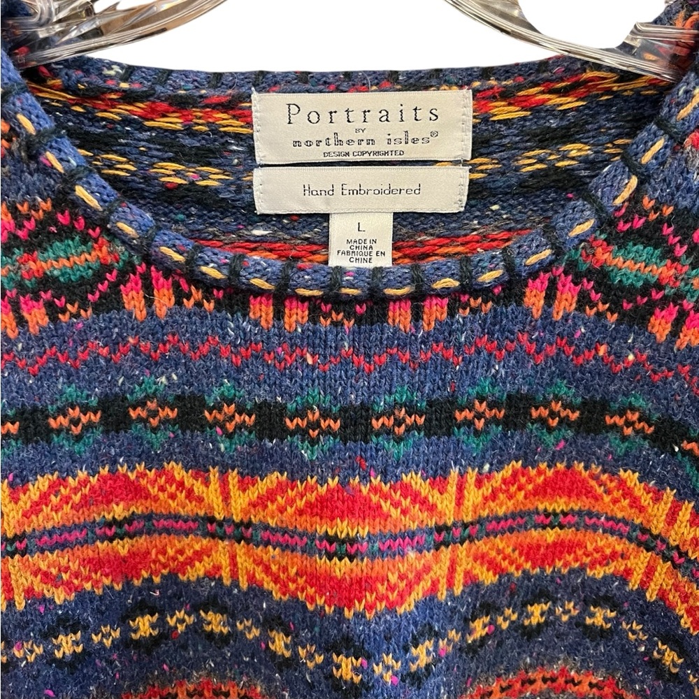 Northern Isles Patchwork Sweater Large Indigo Twe… - image 2